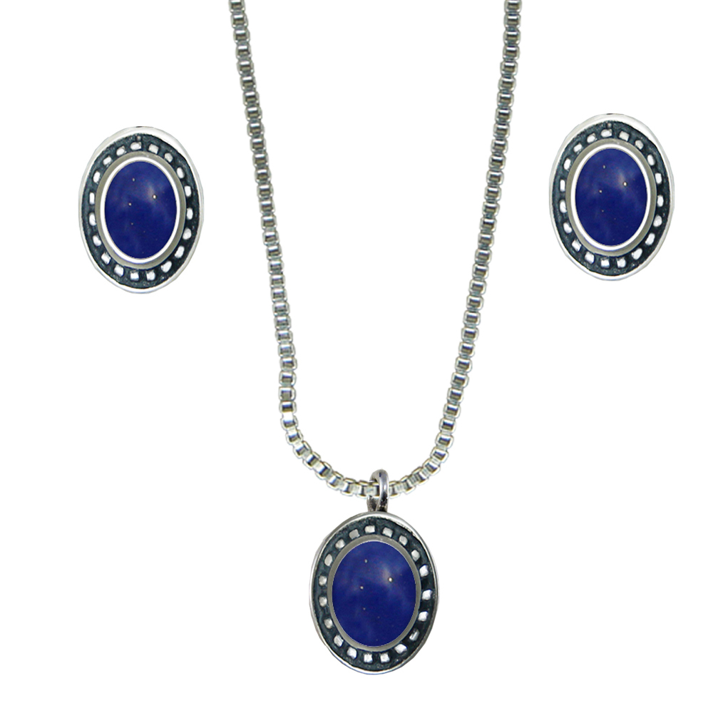 Sterling Silver Petite Necklace Earrings Set Lapis Lazuli